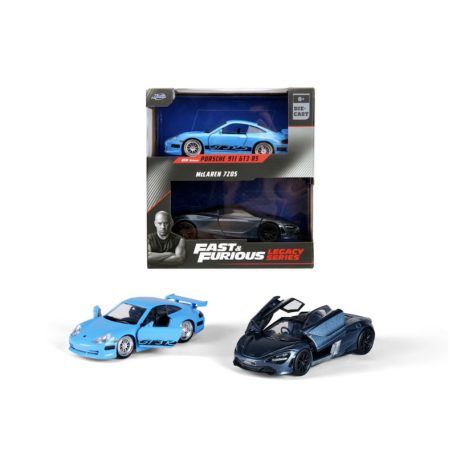 Halálos iramban duopack Porsche 911 GT3 RS (996) kék - McLaren 720S modellautó 1:32