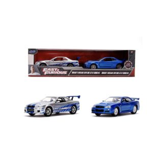   Halálos iramban duopack - Brian's Nissan Skyline GT-R (R34) szürke és kék színben modellautó 