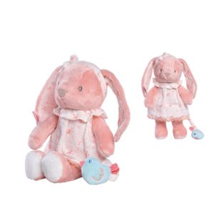   Felhúzható, zenélő rózsaszín nyuszi puha plüss gyerekeknek 27 cm